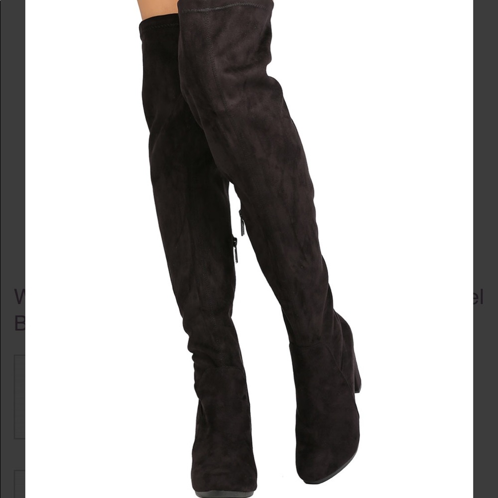 Faux Suede Over The Knee Chunky Heel Boot - Picture 2 of 3